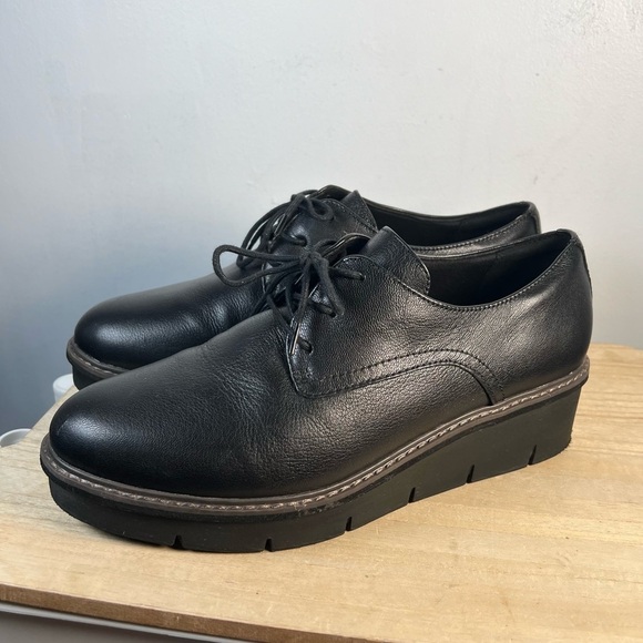 Clarks Platform Creeper Style Lace Up Leather 11 WIDE Airabell Tiye Black - Picture 1 of 9